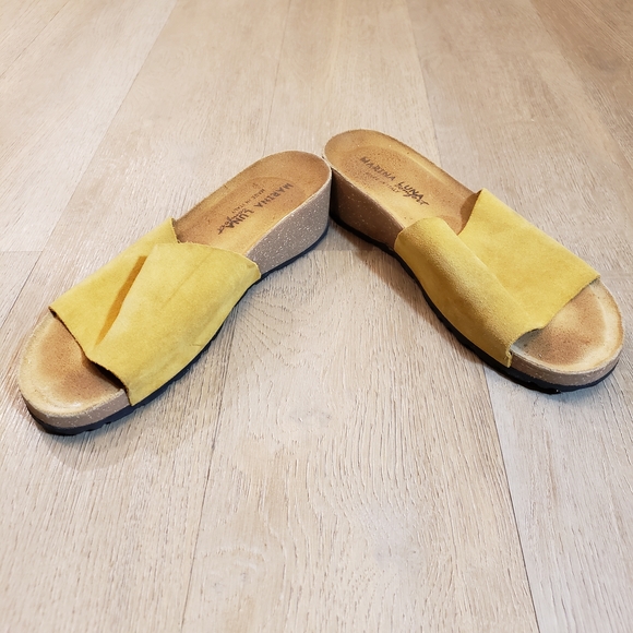 Marina Luna Mustard Yellow Suede Leather Mules - Picture 3 of 9